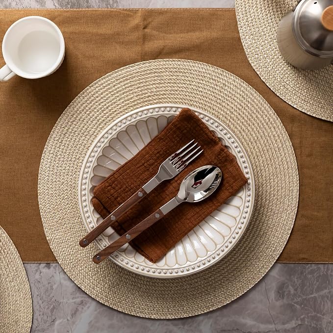Round Placemats Set of 4 Plastic Woven Placemats Washable Wipeable Table Mats - Image 2