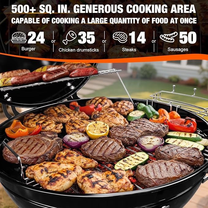 22 inch Premium Charcoal Grill, Kettle Barbecue and Smoker Grills 500+ Sq. In. - Image 4