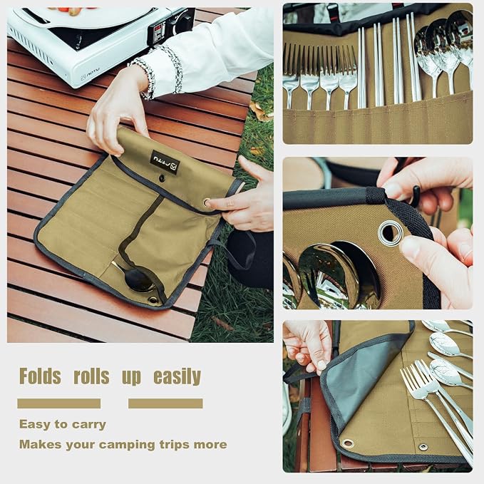 2pcs Camping Utensil Bag, Knife Roll Bag, Portable Knives Pouch, Canvas Roll Up - Image 4