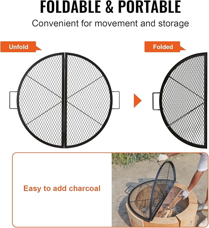 VEVOR X-Marks Fire Pit Grill Grate, Foldable Round Cooking Grate, Heavy Duty - Image 3