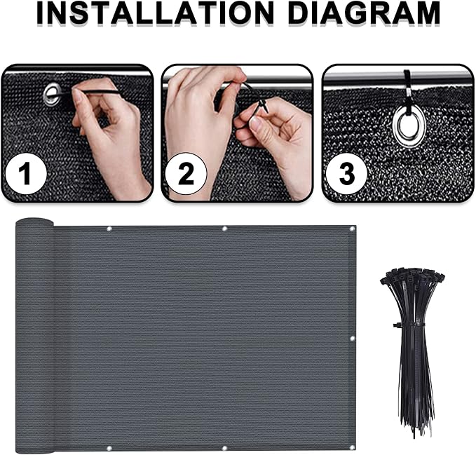 LOVE STORY 2.5' x 10' Dark Grey Balcony Screen Privacy Fence Cover UV - Image 4