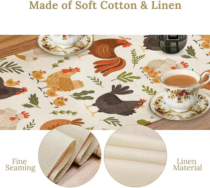 Cute Roosters Chickens Table Runners, Rustic Farm Animals Hen Table Runner - Image 4
