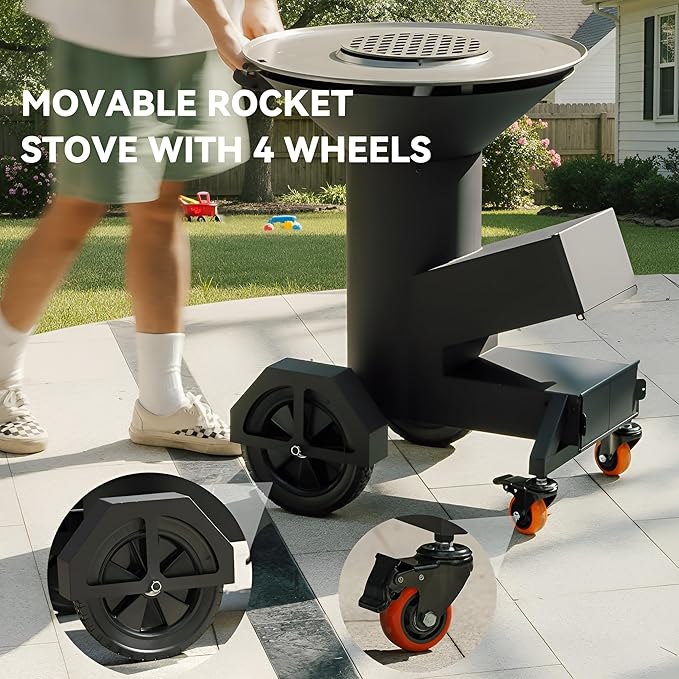3-in-1 Rocket Stove with Griddle, Grate & Pot Rack, Large Wood BBQ Grill with - Image 4