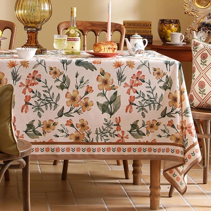 Designer Vintage Linen Extra Long Rectangle Tablecloth, William Morris Floral - Image 2