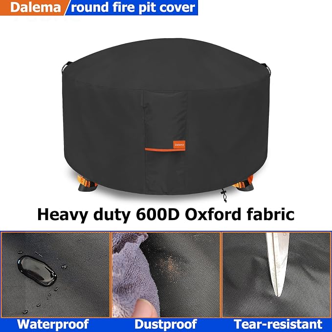 Fire Pit Cover, Outdoor Heavy Duty 600D 100% Waterproof Fire Pit Cover Round - Image 4