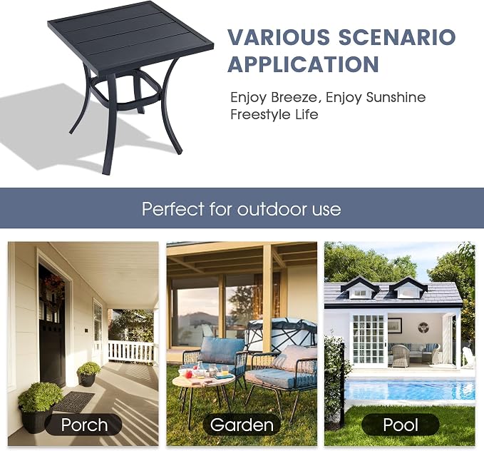 VICLLAX 18" Outdoor Side Table Small Patio End Table Square Bistro Coffee Table - Image 6
