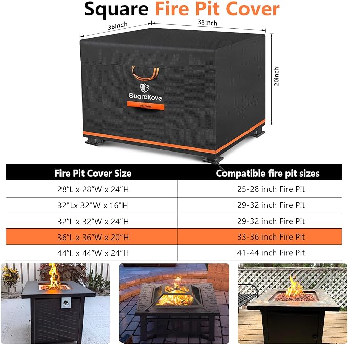 36” Fire Pit Cover Square for 33”- 36” Fire Pit/Table, Waterproof Tear & Fade - Image 2