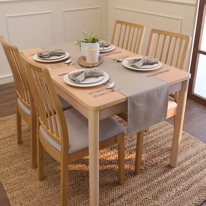 Encasa XO Table Runner 13"x91" Long | Cotton Canvas Fabric | Beige Solid Color - Image 2