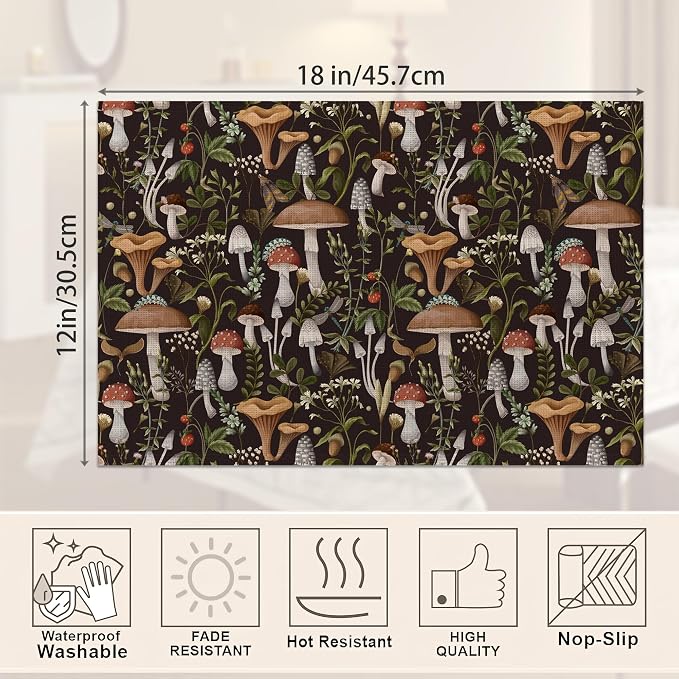 Fantasy Mushroom Forest Placemats Set of 6, Insect Berry Linen Washable Kitchen - Image 2