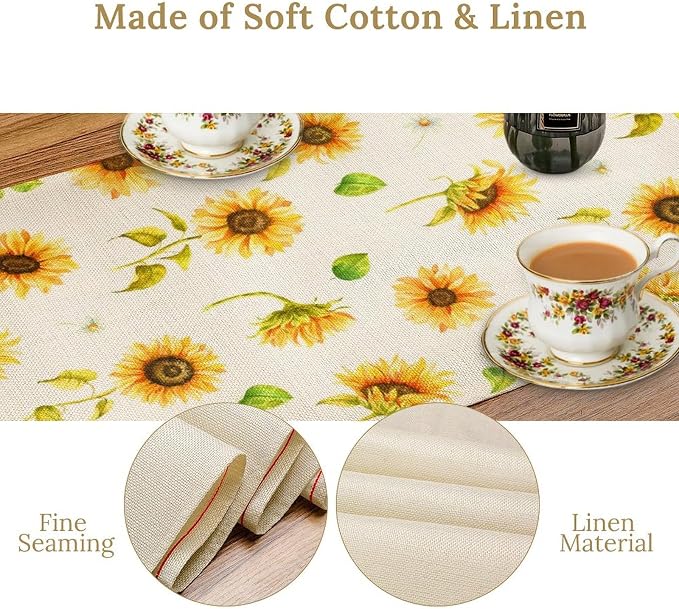 Yellow Sunflower Table Runner, Seasonal Spring Summer Flowers Table Decor - Image 4