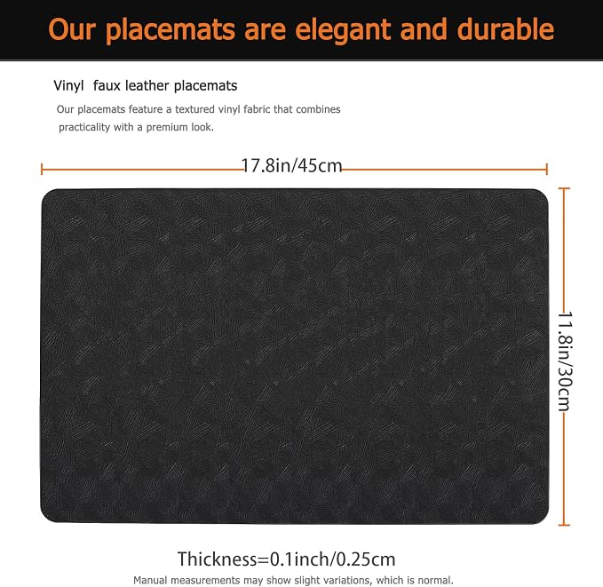 Vinyl Placemats Set of 6 Faux Leather 100% Waterproof Wipeable Washable Place - Image 3