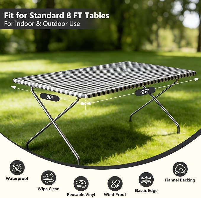 Rectangle Picnic Table Cloth, Elastic Waterproof Fitted Vinyl Tablecloths - Image 5