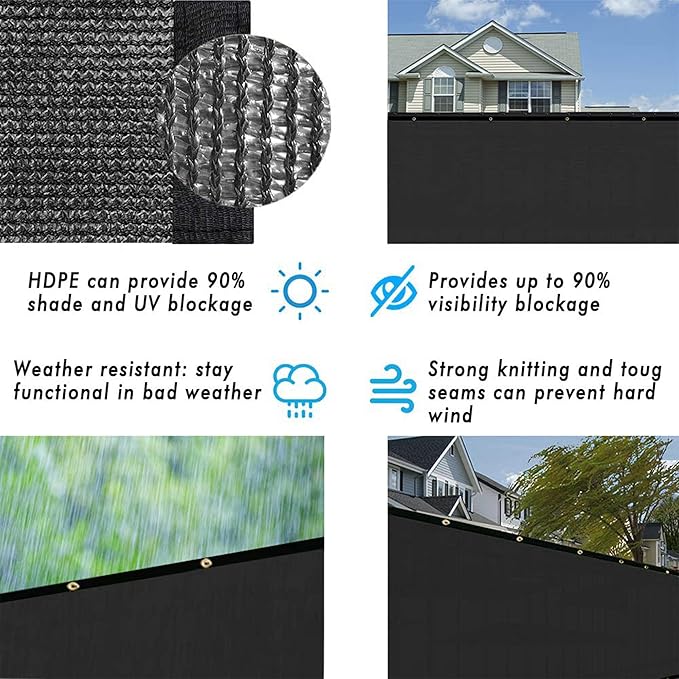 UPGRADE Privacy Fence Screen 4'x15' Black Outdoor 90% Visibility Blockage 170 - Image 5