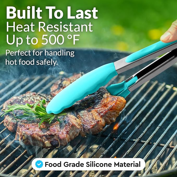 Stainless Steel Grilling Tongs with Silicone Tips, 9 and 12 Inch Sizes
