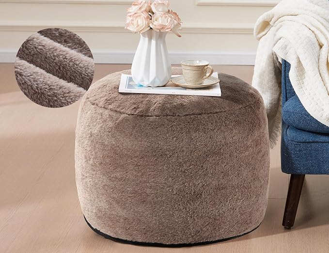 Round Pouf Ottoman for Living Room 20"x15" Bean Bag Ottoman Soft Top by Unknown