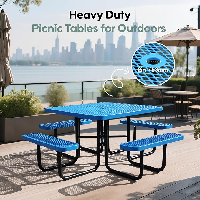 46'' Square Picnic Table for Outdoors, Commercial Steel Metal Picnic Tables - Image 4