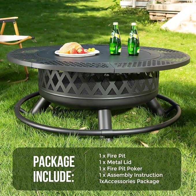 42 Inch Outdoor Fire Pit with Grill, Large Firepit Table - Image 3