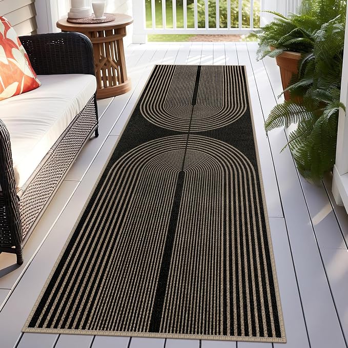 Easy Jute Rainbow Runner Rug, 2.6x8 Black Washable Rugs Runner - Image 7
