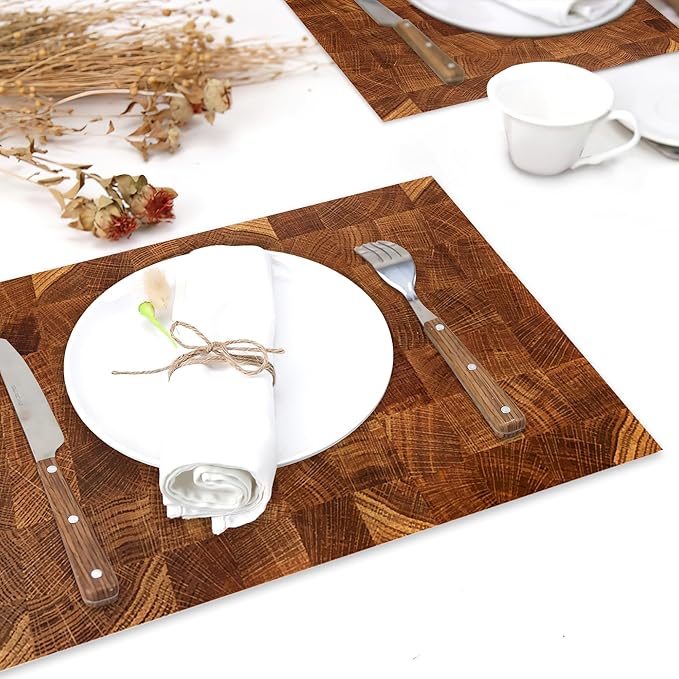Placemats Set of 6, Retro Wood Linen Table Mats Honey Oak Texture Heat - Image 6