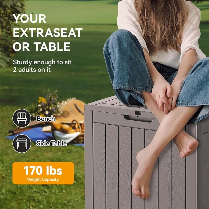 KAMABOKO Deck Box, 32 Gallon Resin Indoor and Outdoor Storage Boxes Waterproof - Image 7