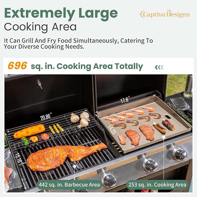 Captiva Designs Propane Gas Griddle Grill Combo - Image 3