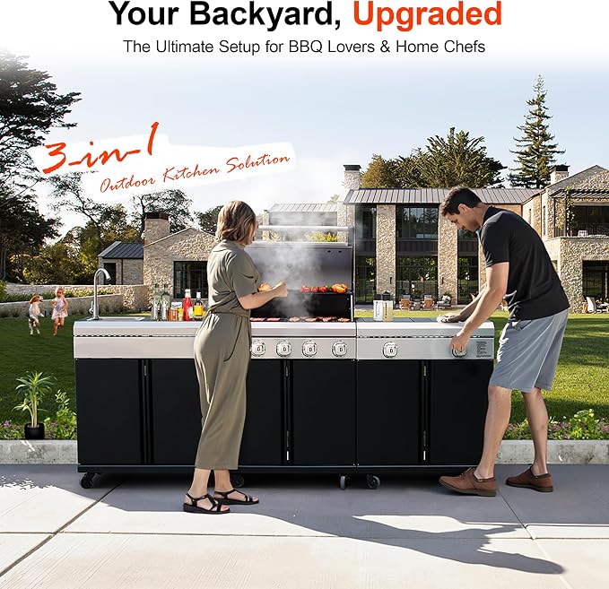 Brand-Man Outdoor Kitchen Island – 5-Burner Gas Grill & Griddle Combo - Image 2