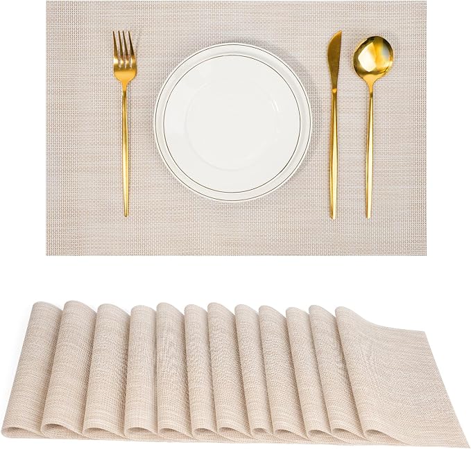 Placemats Set of 12，Non-Slip PVC Weave Table Mats Easy to Clean，Heat Resistant by flohar