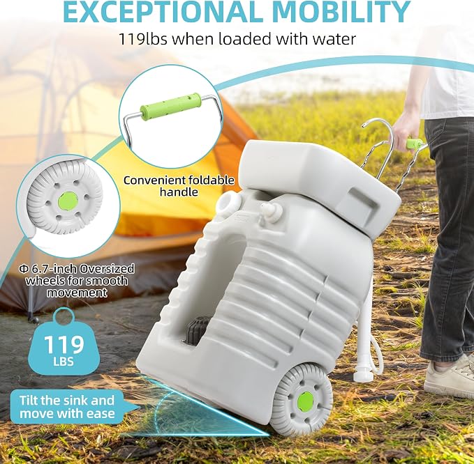 YITAMOTOR Rolling Portable Camping Sink, 45L Handwashing Station - Image 5