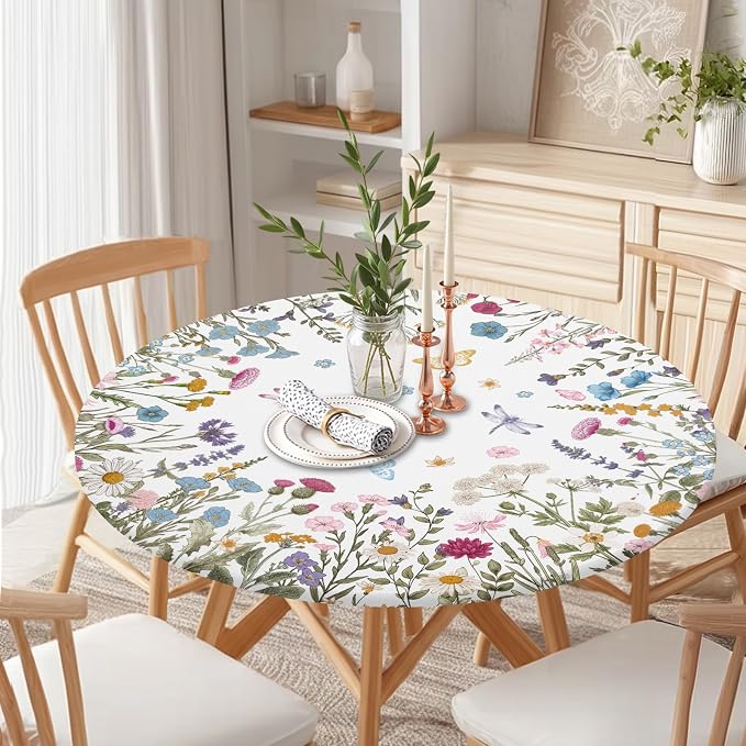 Spring Summer Floral Round Fitted Tablecloth - Image 7