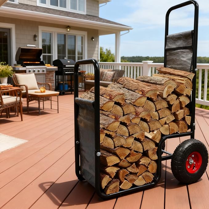 Firewood Cart with Pneumatic Wheel: 44 X 27 X 20 in Heavy Duty 220 lbs Load - Image 7