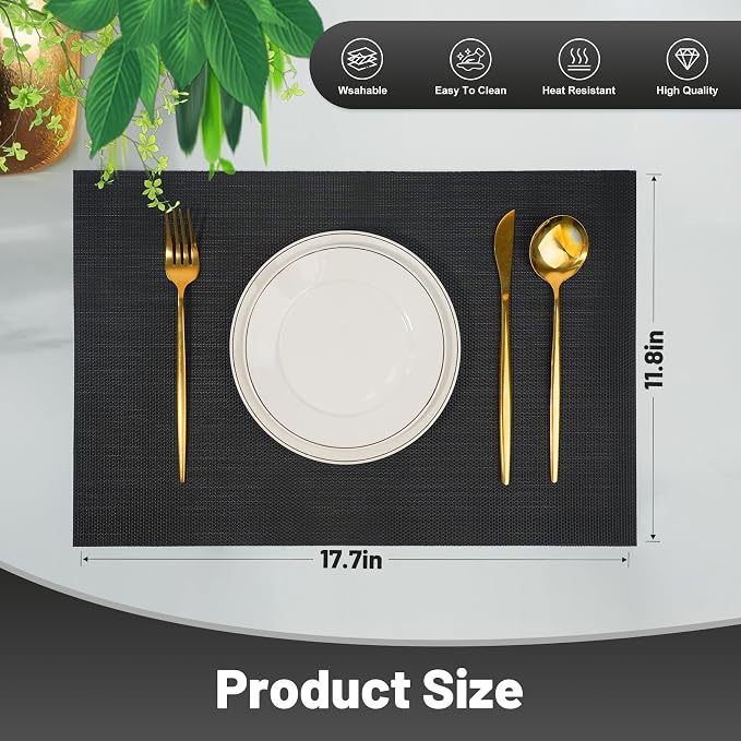 Placemats Set of 12，Non-Slip PVC Weave Table Mats Easy to Clean，Heat Resistant - Image 2