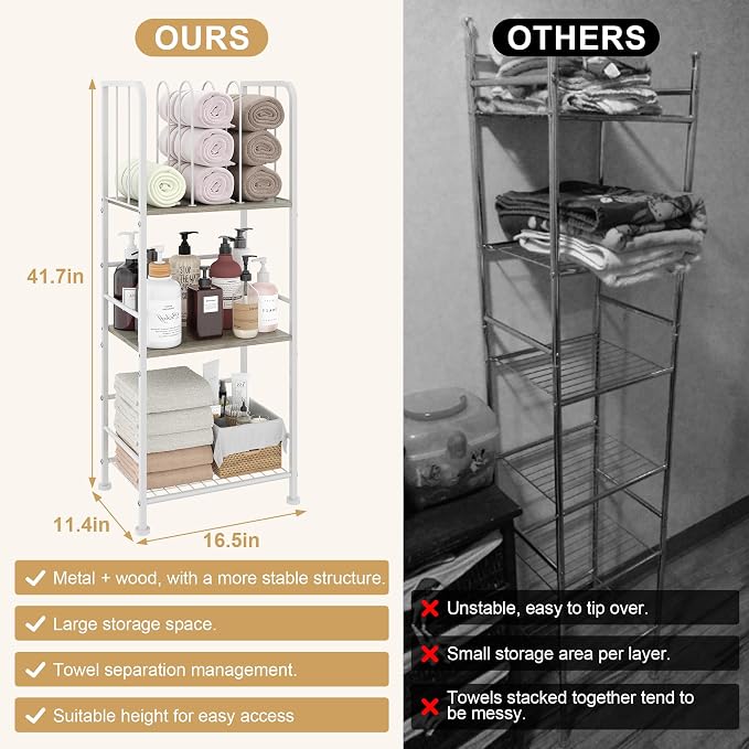 Towel Rack Free Standing 3-Tier M-Shaped Detachable Dividers, Durable Metal - Image 6