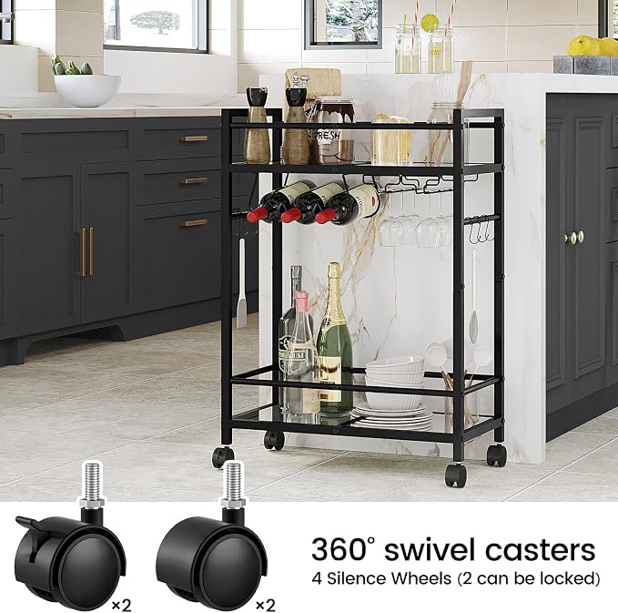 Bar Cart with Wine Rack, Serving Cart - Image 6