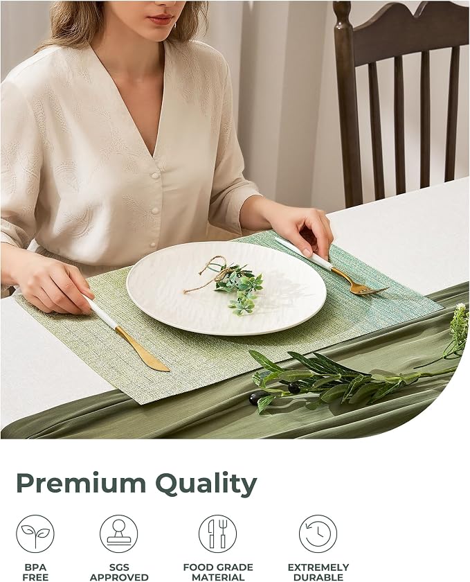 Leetaltree Gradient Green Woven Placemats Set of 8 - Image 6