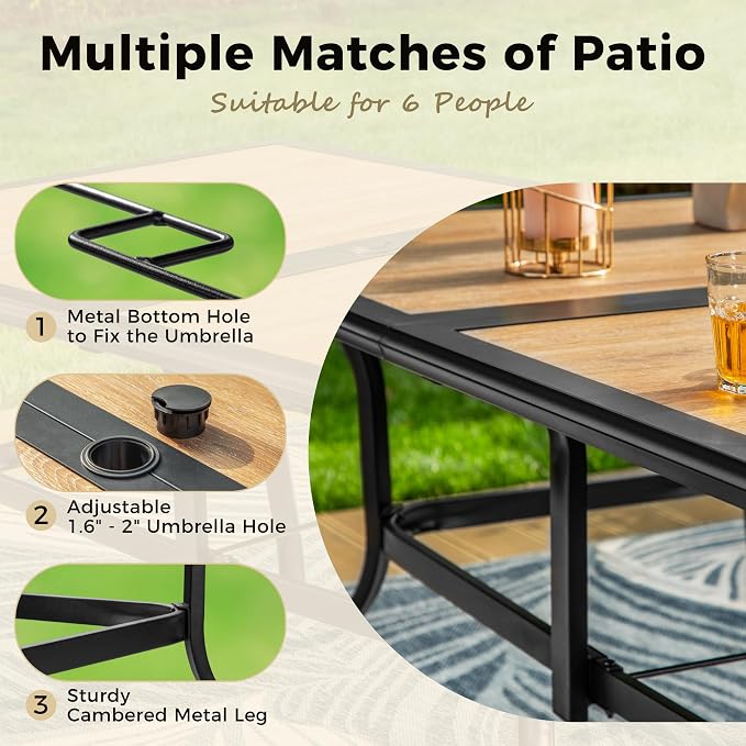 Outdoor Patio Dining Table for 6, All Weather Wrought Iron Black Outdoor Table - Image 7