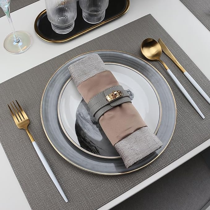 Placemats Set of 4 Faux Leather Waterproof Oil-Proof Wipeable Table Mats - Image 2