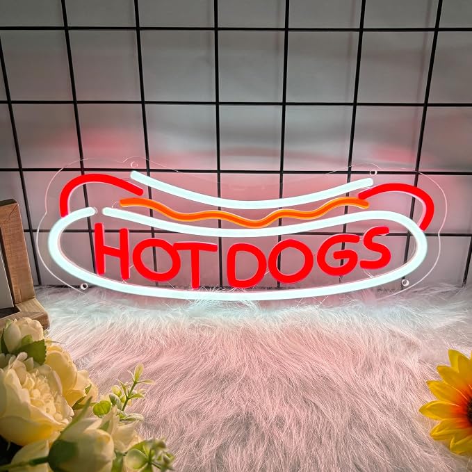 Hotdog Neon Sign for Wall Decor, Hotdog Led Signs, Dimmable USB Powered Neon by Moneter