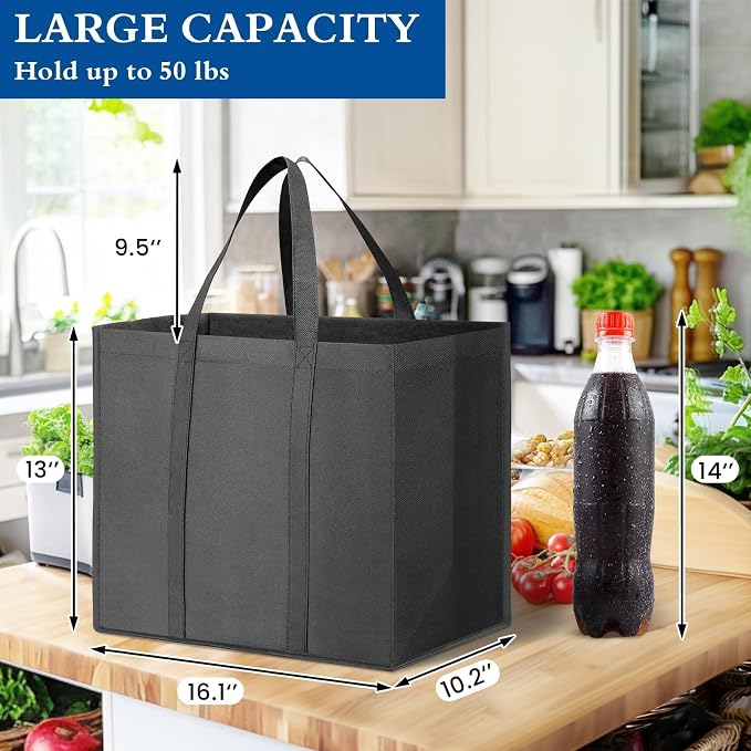 WISELIFE Reusable Grocery Shopping Bags 10 Pack Large Foldable Tote Bags Bulk - Image 2