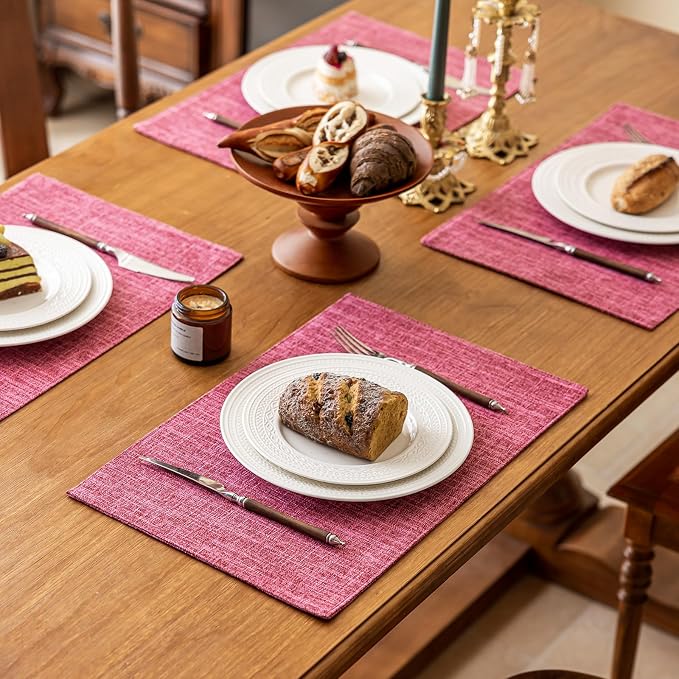 KXN Placemats Set of 6, Dual-Layer Thickened Faux Linen Table Mats, Heat - Image 3
