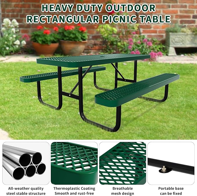 72'' Rectangular Steel Picnic Table - Image 4