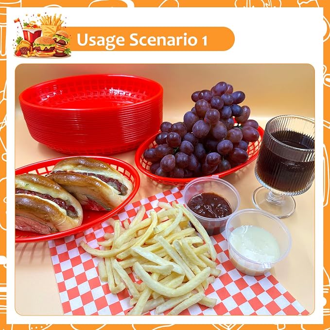 20 Pack Plastic Fast Food Baskets, 8.8" × 5.5" Small Oval Restaurant Serving - Image 3