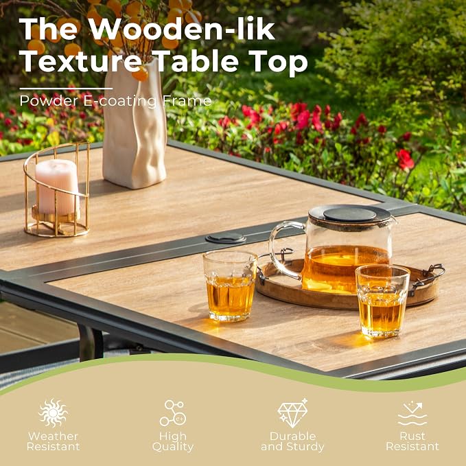 Outdoor Patio Dining Table for 6, All Weather Wrought Iron Black Outdoor Table - Image 6