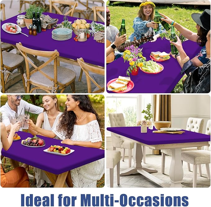 Spandex 6 Foot Rectangle Table Cloth 6 Pack, Elastic Fitted Tablecloths - Image 9