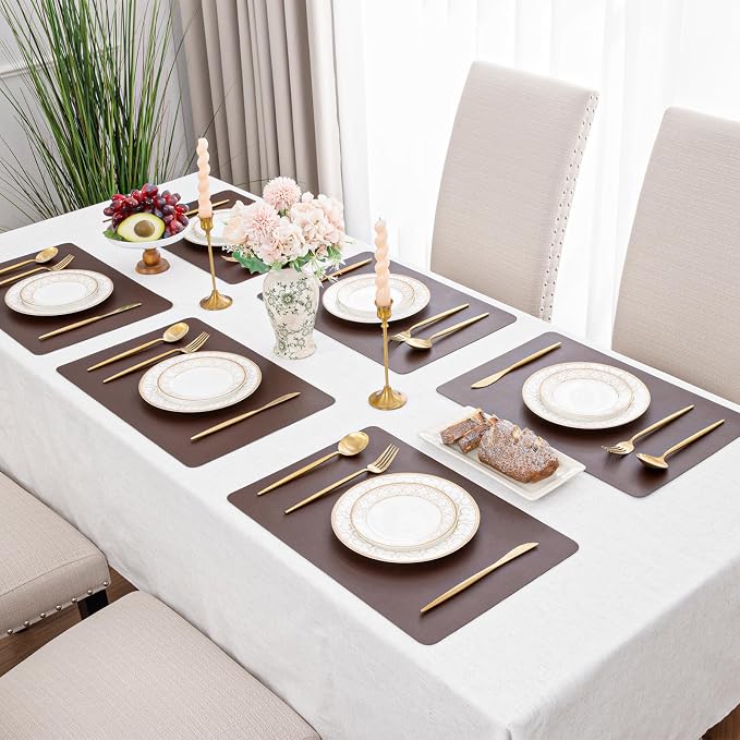 SHACOS Placemats Set of 6 Faux Leather Waterproof Leakproof Wipeable PU - Image 2