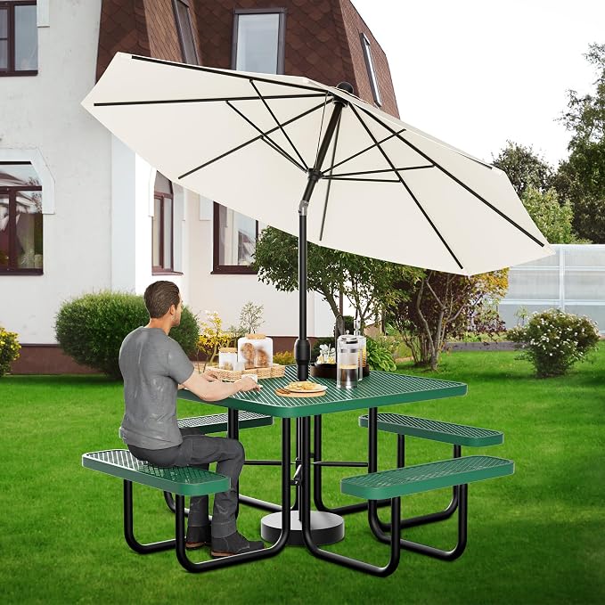 46" Square Picnic Table for Outside, Heavy Duty Metal Picnic Table Bench Set - Image 6
