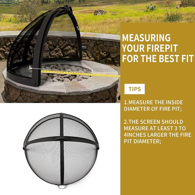 Outdoor Fire Pit Spark Screen Cover Accessory, 36In Patio Round Easy-Opening - Image 8