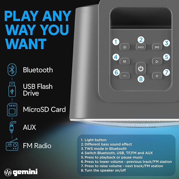 Gemini Portable Bluetooth Party Speaker - 600W Peak Power - Image 7