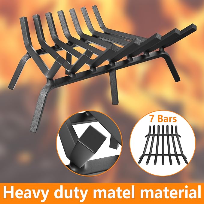 Mr IRONSTONE Fireplace Grate 21 inch Solid Steel Heavy Duty Fireplace Log - Image 2