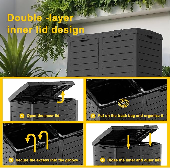 Outdoor Trash Can with lid, Waterproof, UV-Resistant Resin Garbage Can - Image 2