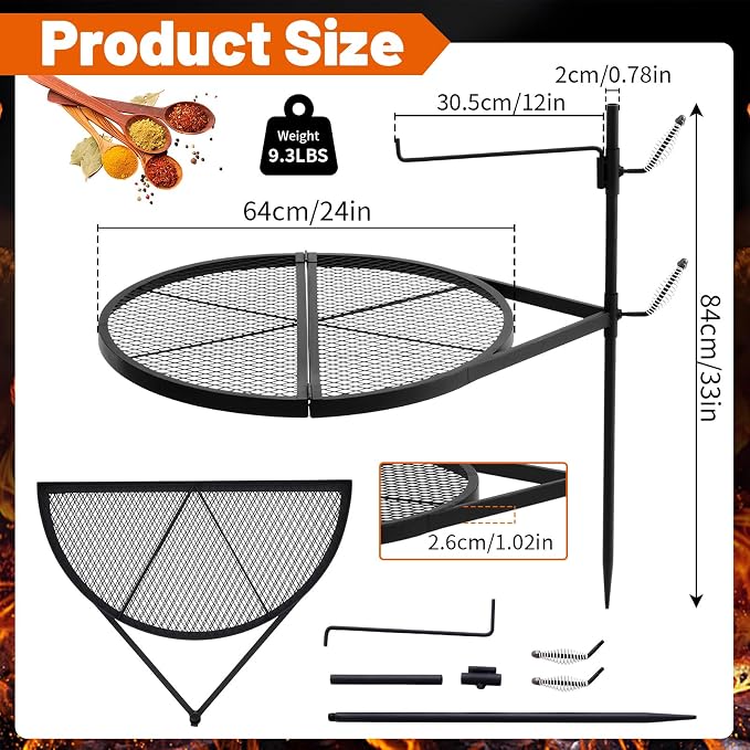 24" Fire Pit Campfire Grill Grate, Easy Setup & Adjustable Height - Image 2